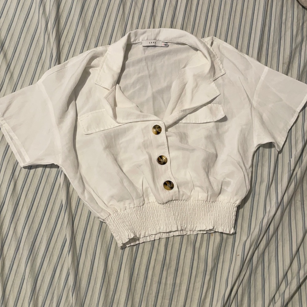 lush brand white crop top polo